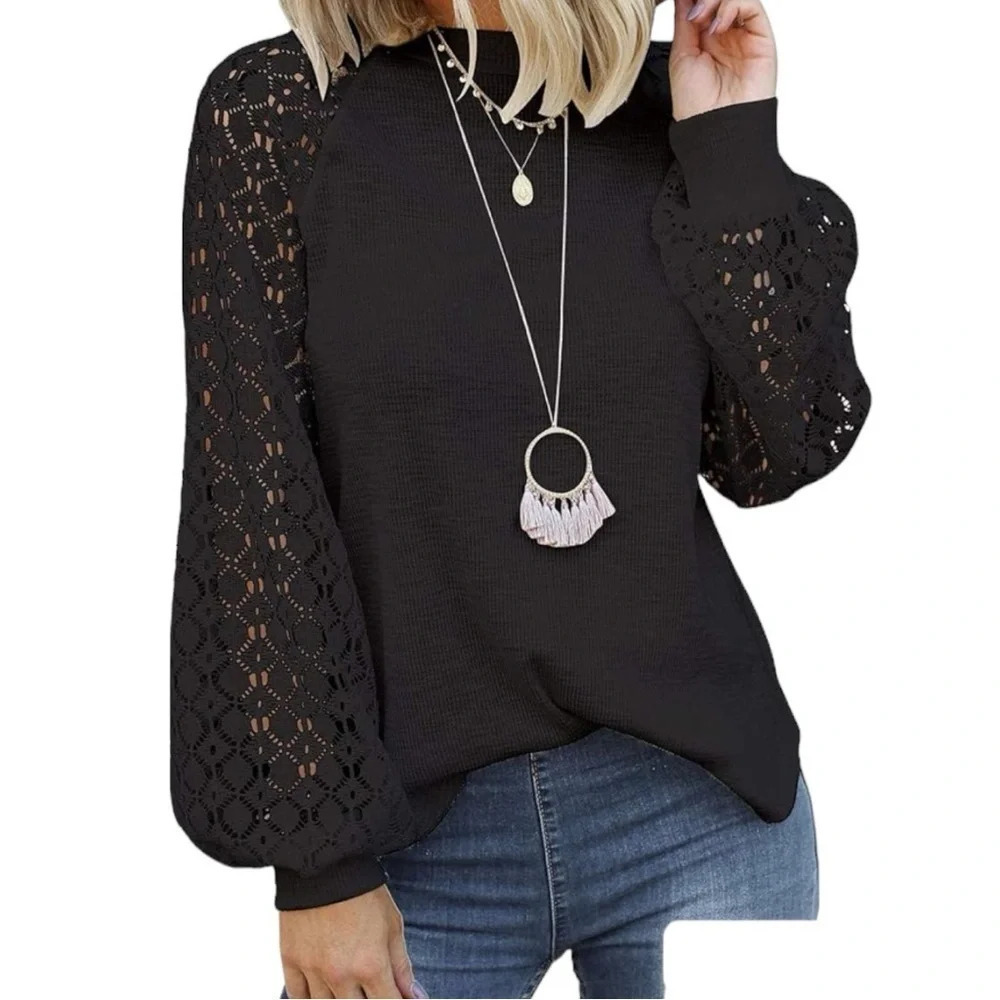 NWT MIHOLL Women’s Long Sleeve Tops Lace Casual Loose Blouses T Shirts